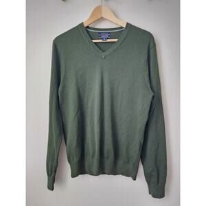 Lands End dark green supima cotton vneck sweater mens M basic 90s vibe